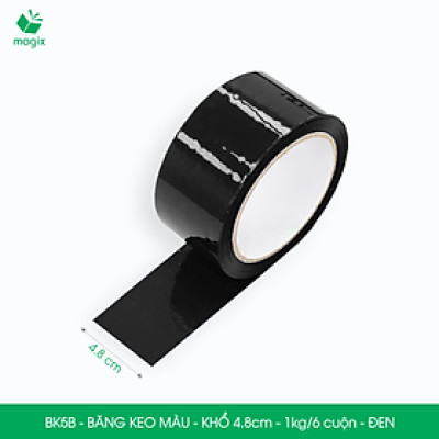 BK5B - 6 cuộn băng keo màu khổ 4.8cm loại 1kg/6 cuộn - Đen - Băng keo, băng dính đóng hàng
