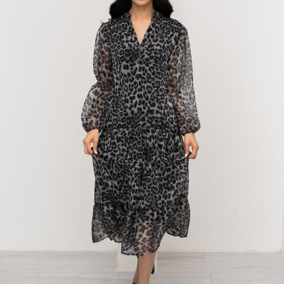 Đầm Xòe Lụa Hàn Xếp Tầng Họa Tiết Beo Maxivic, La Mộc - LM72153