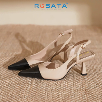 Giày cao gót nữ mũi nhọn, quai sau ROSATA RO680 -5p-Đen Be-HÀNG VIỆT NAM-BKSTORE