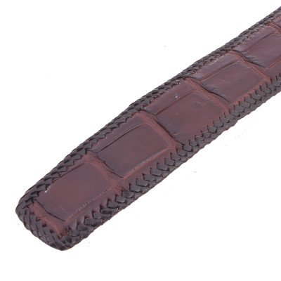 HJ4294-95-96-97 Dây nịt nam da cá sấu Huy Hoàng đan viền bản lớn đầu kim màu Đen, nâu đất, nâu đỏ, vàng bò