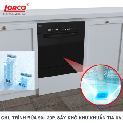 Máy rửa bát 8 bộ LORCA TA 916DWB - Hàng nhập khẩu chính hãng cao cấp, rửa được 8 bộ bát đĩa châu Áu