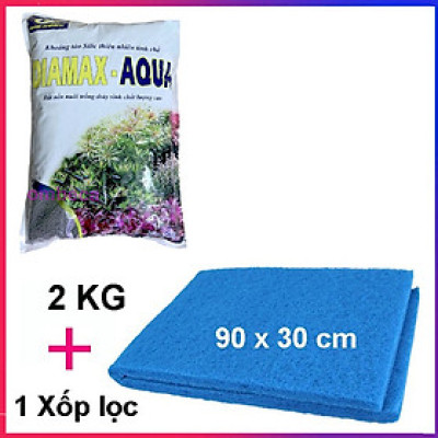 Phân nền thủy sinh DIAMAX AQUA2KG + Xốp Lọc Bể Cá 90x30cm vật liệu lọc nước hồ cá siêu sạch 