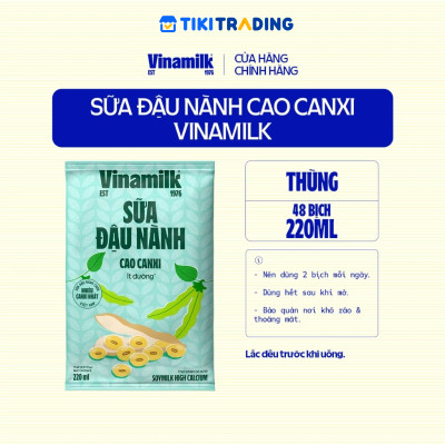Thùng 48 bịch sữa đậu nành cao canxi Vinamilk 220ml