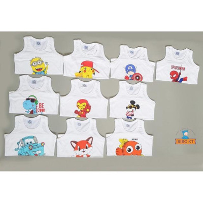 (8-16kg) Áo ba lỗ cotton trắng in hình cho bé - Bibo Kim Thu