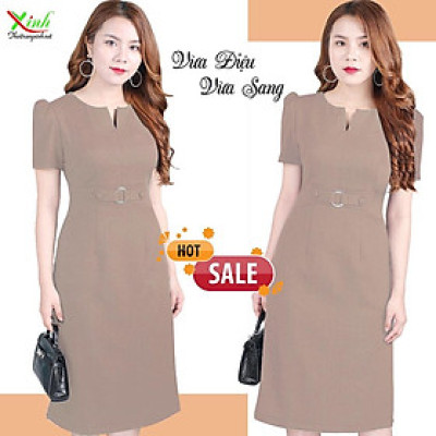 Đầm suông A khuy màu da tôn dáng DL850