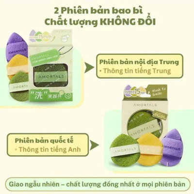 COMBO Hộp 3 Bông Mút Rửa Mặt Amortals, Mút Rửa Mặt Bọt Biển, Làm Sạch Mặt, Bông Mút Hình Giọt Nước - HÀNG CHÍNH HÃNG MINIIN