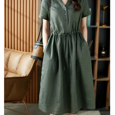 Đầm suông thiết kế mẫu mới xuân hè vải sợi Linen tự nhiên mịn mát da218