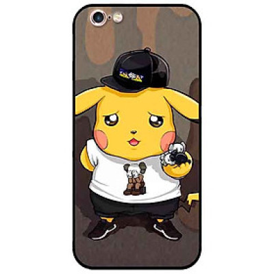 Ốp lưng in cho Iphone 6 Plus/ 6s Plus Mẫu Pika Nón Đen