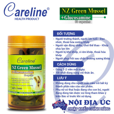 NZ Green Mussel + Glucosamine Careline hộp 60 viên hỗ trợ xương khớp chắc khỏe ngăn ngừa thoái hóa