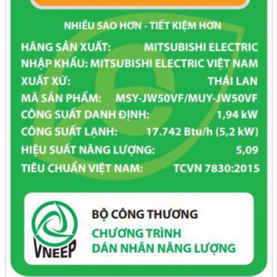 ĐIỀU HÒA KHÔNG KHÍ (MÁY LẠNH) MITSUBISHI ELECTRIC MSY-JW50VF - 2 HP(NGỰA) (18,000 BTU/H) - INVERTER - HÀNG CHÍNH HÃNG