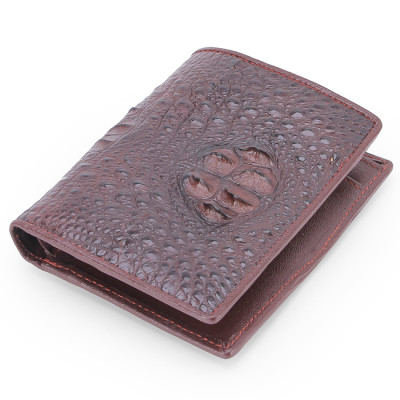 HJ2239 - Bóp nam Huy Hoàng da cá sấu nguyên con kiểu đứng màu nâu đất