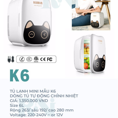 Tủ lạnh mini KEMIN 6L CAT HEAD Chính hãng