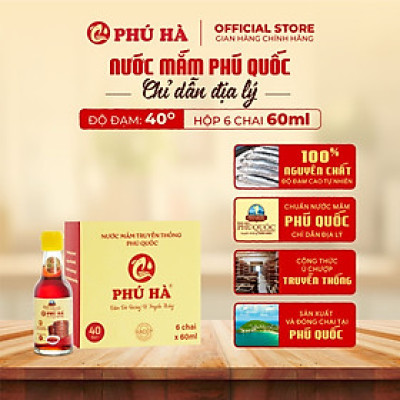 Nước mắm Phú Quốc Chỉ Dẫn Địa Lý Phú Hà 40 độ đạm - Hộp 6 chai 60ml