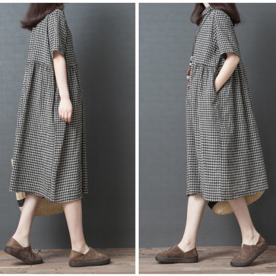 Đầm Váy Nữ Dáng Xòe Họa Tiết Sọc Caro Cổ Sơ Mi Tay Ngắn Mặc Đi Làm, Đi Dạo Phố Haint Boutique Da158