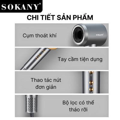 Máy sấy tóc 2 chiều nóng lạnh SOKANY SK-14020 công suất lớn 2400W, cung cấp ion âm chăm sóc tóc chuyên nghiệp - HÀNG CHÍNH HÃNG - DELIYA