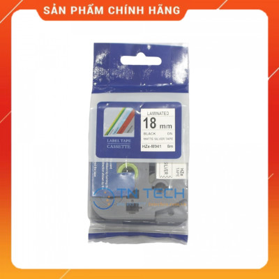 Nhãn In HZE-M941 - Đen nền bạc 18mm x 8m - Dùng cho máy in BROTHER - AIMO - PUTY [Hàng nhập khẩu]