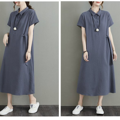 Đầm đũi suông dáng dài chữ A cổ Đức phối cúc ngực có túi 2 bên vải mềm mại, tôn dáng da61