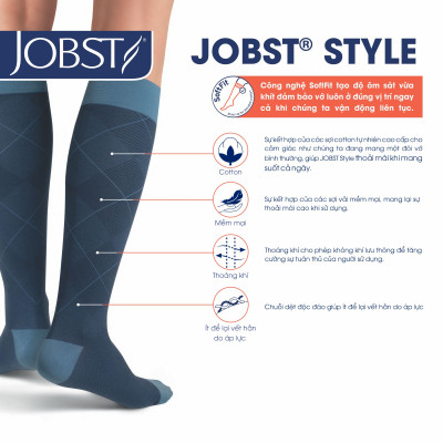 Vớ Y Khoa JOBST Style - Vớ gối, Màu Xanh Navy - Xám - Hồng, Kín Ngón, Áp Lực 20-30mmHg, 2 Chiếc (Tất Y Khoa)