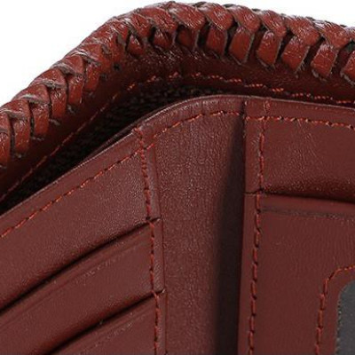 Ví nam Huy Hoàng da cá sấu nguyên con đan viền màu nâu đỏ HT2766