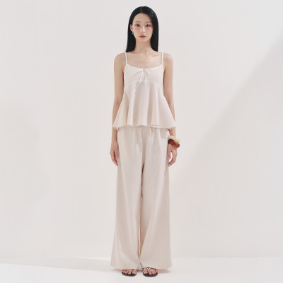 DOTTIE - Áo hai dây kẻ sọc phối vải - Be - T1106