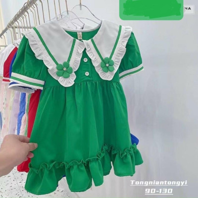 Đầm xòe babydoll cổ hoa phong cách Hàn Quốc cho bé gái size 12-40kg chất kate mềm mát