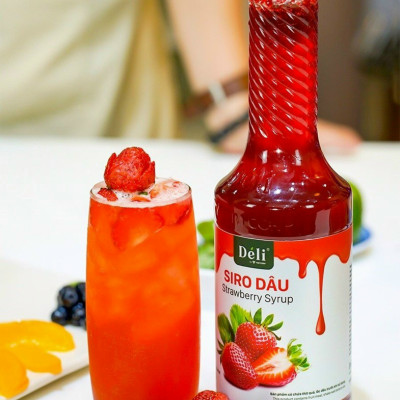 Siro dâu Déli - 1 lít - đậm đặc, chuyên dùng pha chế trà trái cây, soda