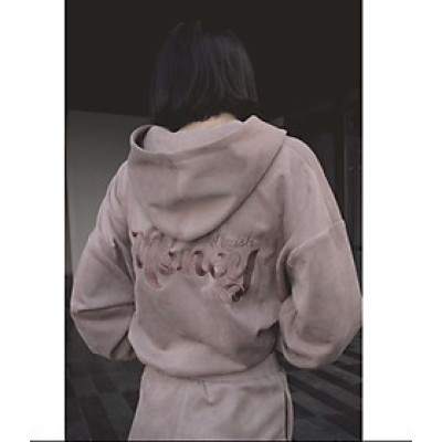 Áo Hoodie Chất da lộn cao cấp Màu Hồng khói