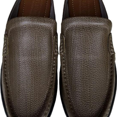 Giày sục nam da bò  Trường Hải màu xanh rêu đế cao su không trơn hàng may chắc chắn thời trang cao cấp BMN0200