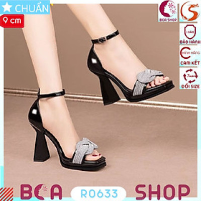 Giày cao gót nữ hở mũi 9 phân RO633 quai cổ chân, quai ngang lấp lánh với những hạt đá siêu xinh, đi tiệc là cực đỉnh