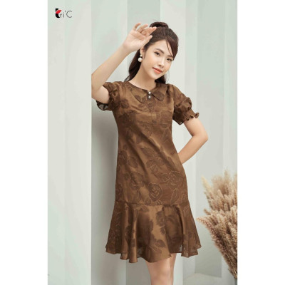 Đầm suông cổ sen đính ngọc, hoa chìm , gấy bèo Tri