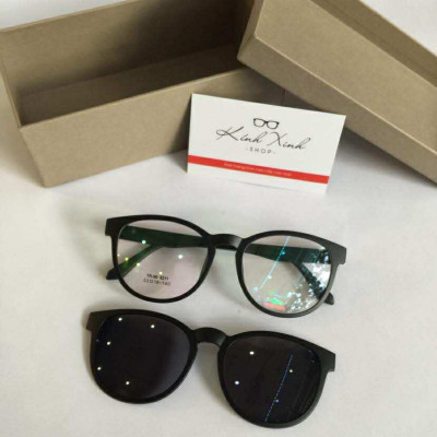 Kính râm cận, Kính Mắt thời trang Dáng tròn unisex 2 lớp 2in1 gọng nhựa ultem cao cấp