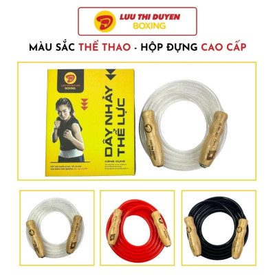 Dây Nhảy Thể Lực Tự Hào Việt Nam - Lừu Thị Duyên Boxing - Bản Đặc Biệt - Cán Sơn Đen - Nặng 450g, Dài 3m