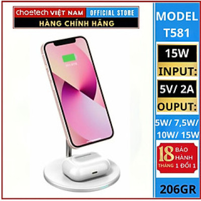 Đế sạc Choetech T581-F không dây Mag-safe 2in 1 (Hàng chính hãng)