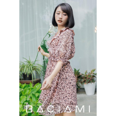 Baciami-Đầm Hoa Beo Cổ Bèo Eo Thun