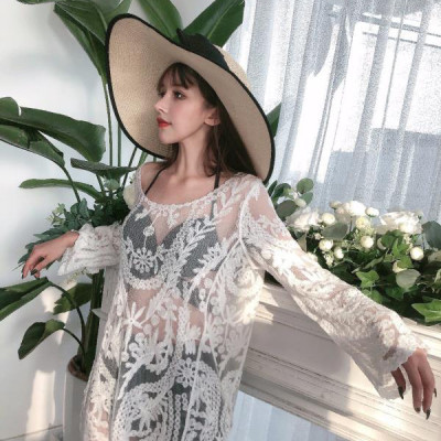 Áo ren lưới dài tay đi biển mặc ngoài bikini & croptop, dáng chui đầu dễ mặc, phom rộng sexy quyến rũ, chất ren dày dặn mịn đẹp | AR020
