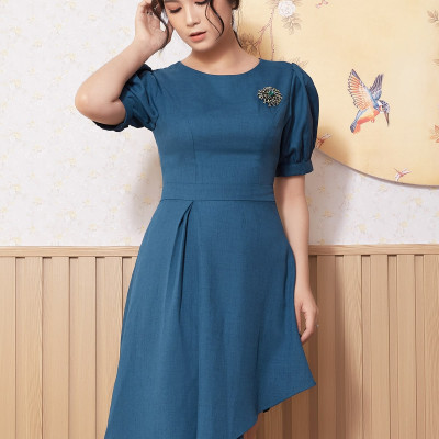 Đầm Xòe Lụa Crep Tay Xếp Phồng Maxivic, La Mộc - LM012240