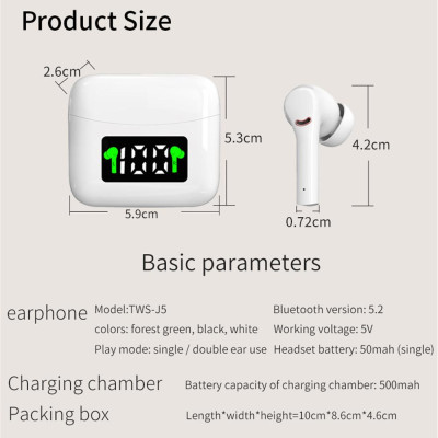 CINCATDY Tai Nghe Gaming True Wireless Earbuds Headphone Bluetooth V5.0 Phiên Bản Nâng Cấp Headset Dock Sạc có Led Báo Pin Kép J5 ANC