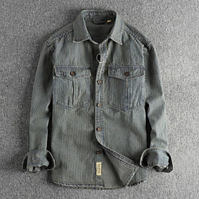 Áo sơ mi denim sọc phong cách Retro_Biker_Army