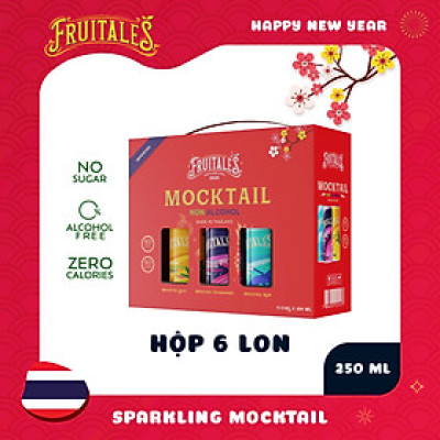 [Fruitales] Hộp 6 lon Mocktail 3 vị mới: không đường, không cồn, không calo - Rum Dừa & Dứa, Champagne lựu đỏ, Soju Mận & Yogurt