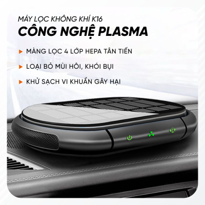 Máy Lọc Không Khí Mini K16 Sử Dụng Cho Xe Ô Tô | Máy Lọc Không Khí Mini Sử Dụng Trong Xe Ô Tô Thông Minh, Lọc Bụi Mịn Đem Lại Không Khí Trong Lành