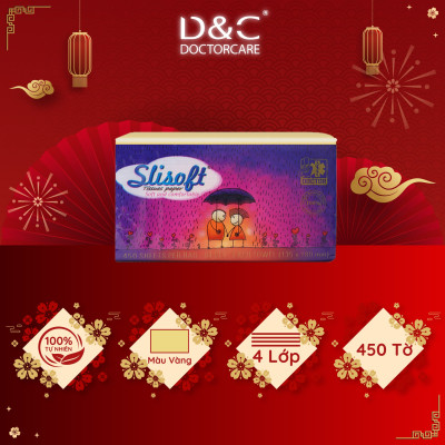 Giấy ăn Slisoft Vàng tự nhiên đa năng,khăn giấy rút thân thiện môi trường không chất tẩy trắng an toàn cho cả gia đình