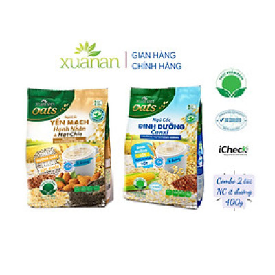 Combo 2 túi: Ngũ Cốc Yến Mạch Hạnh Nhân Hạt Chia 400G + Ngũ Cốc Dinh Dưỡng Canxi 400G [ít đường](Tặng Kèm 1 Túi Yến Mạch 150G)
