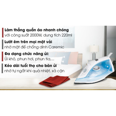 Bàn là hơi nước cầm tay Philips GC1740, công suất 2000W, phun hơi tự động, bảo hành 2 năm| Hàng Chính Hãng