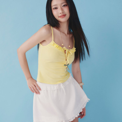 DOTTIE - Chân váy ngắn trang trí bèo - Trắng - S0284