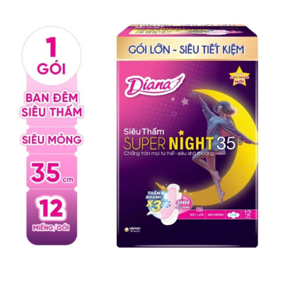 Gói Lớn 12 Miếng | 1 Gói Băng Vệ Sinh Diana Supernight 35cm 12 Miếng/Gói- Date luôn mới