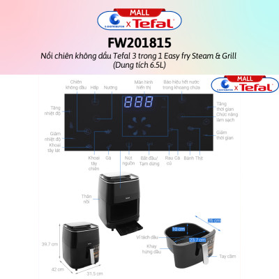 Nồi chiên không dầu kết hợp hấp Tefal FW201815 6.5 lít - Hàng Chính Hãng
