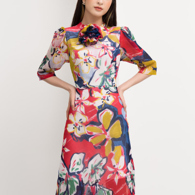 Đầm Nữ Midi Cổ Điển Đa Sắc Bo Eo Tôn Dáng Maxivic, La Mộc - LM72124