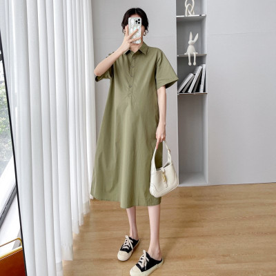 Đầm sơ mi bà bầu dáng suông, rộng rãi, thoáng mát tạo cảm giác thoải mái, chất Linen mềm mịn cao cấp Đũi Việt Da61 XANH RẺU