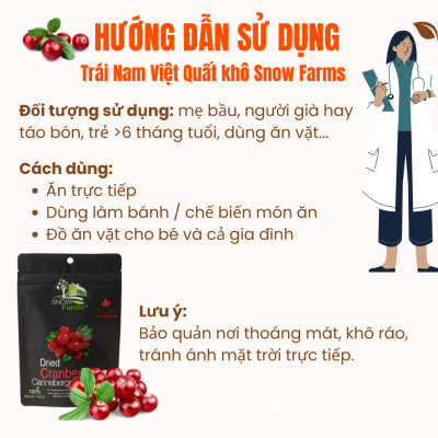 Trái Nam Việt Quất khô Tự Nhiên Snow Farms Dried Cranberries With Raspberry Nhập Khẩu Canada - 120g