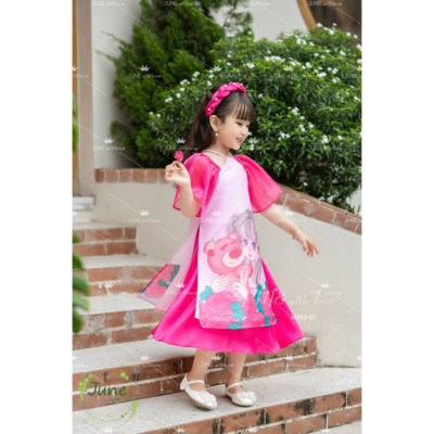 Áo dài tết cho bé gái mẫu Gấu dâu Lotso từ 12-40kg hàng thiết kế cao cấp